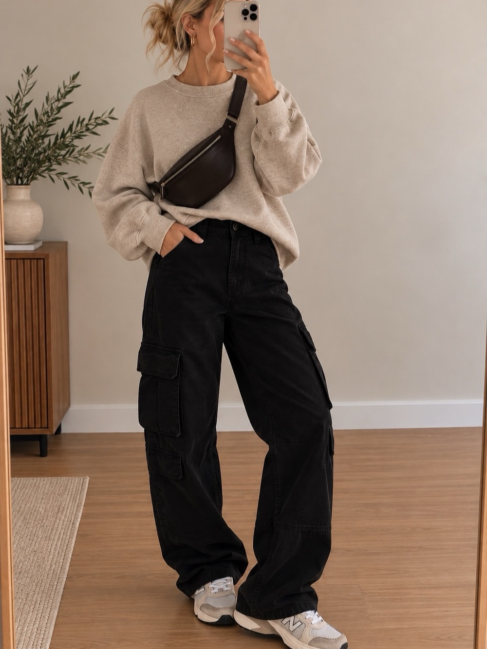 Women's Black Wide Leg Cargo Pants